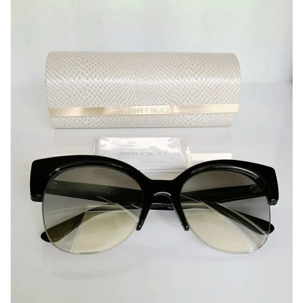 JIMMY CHOO Women's Oval 56mm Priya/S Black Glitter Sunglasses NEW WITH CASE $425